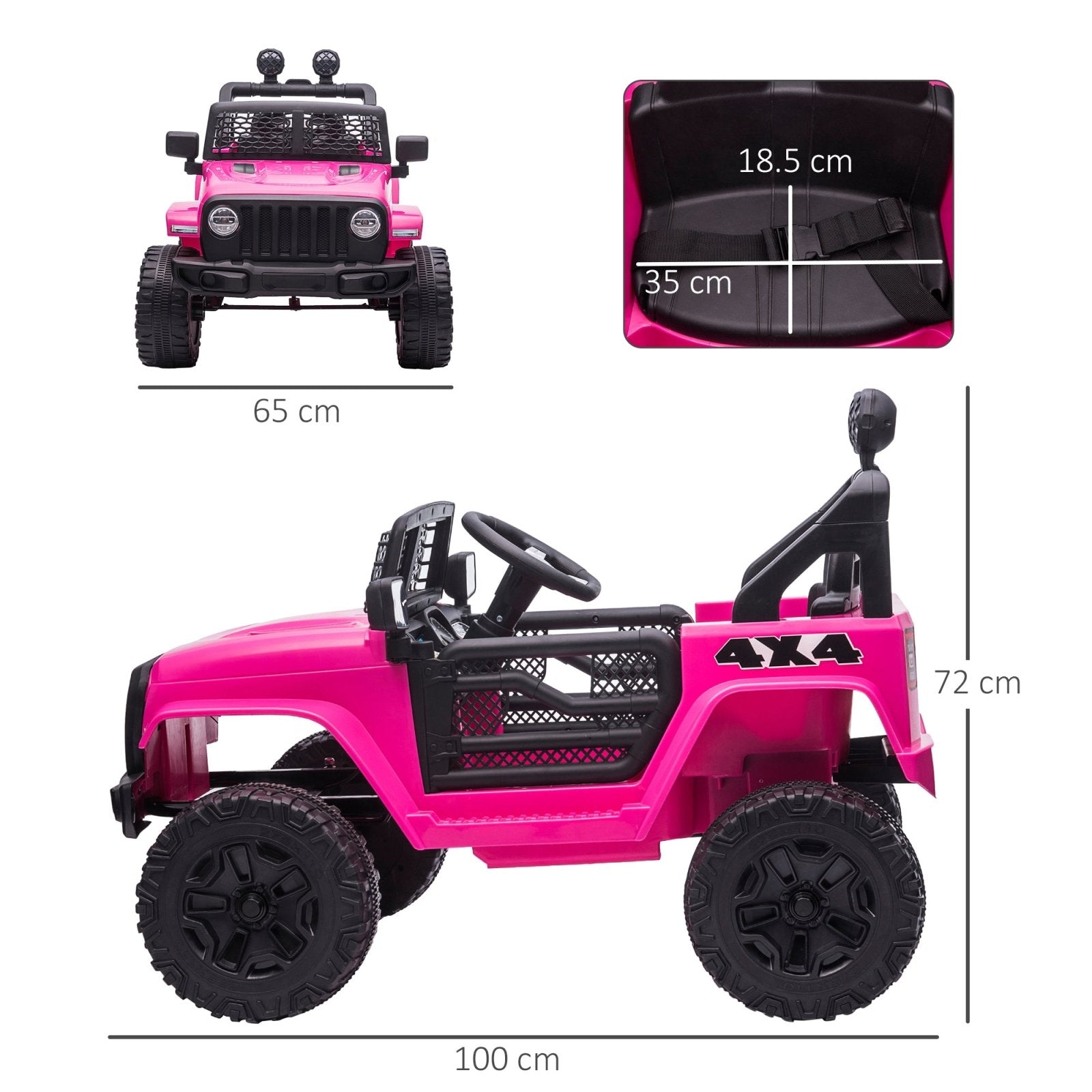 Carro elétrico infantil com 2 motores alimentados por bateria de 12 V, caminhão off-road com controle remoto parental, buzina, luzes, suspensão e rodas, cor rosa