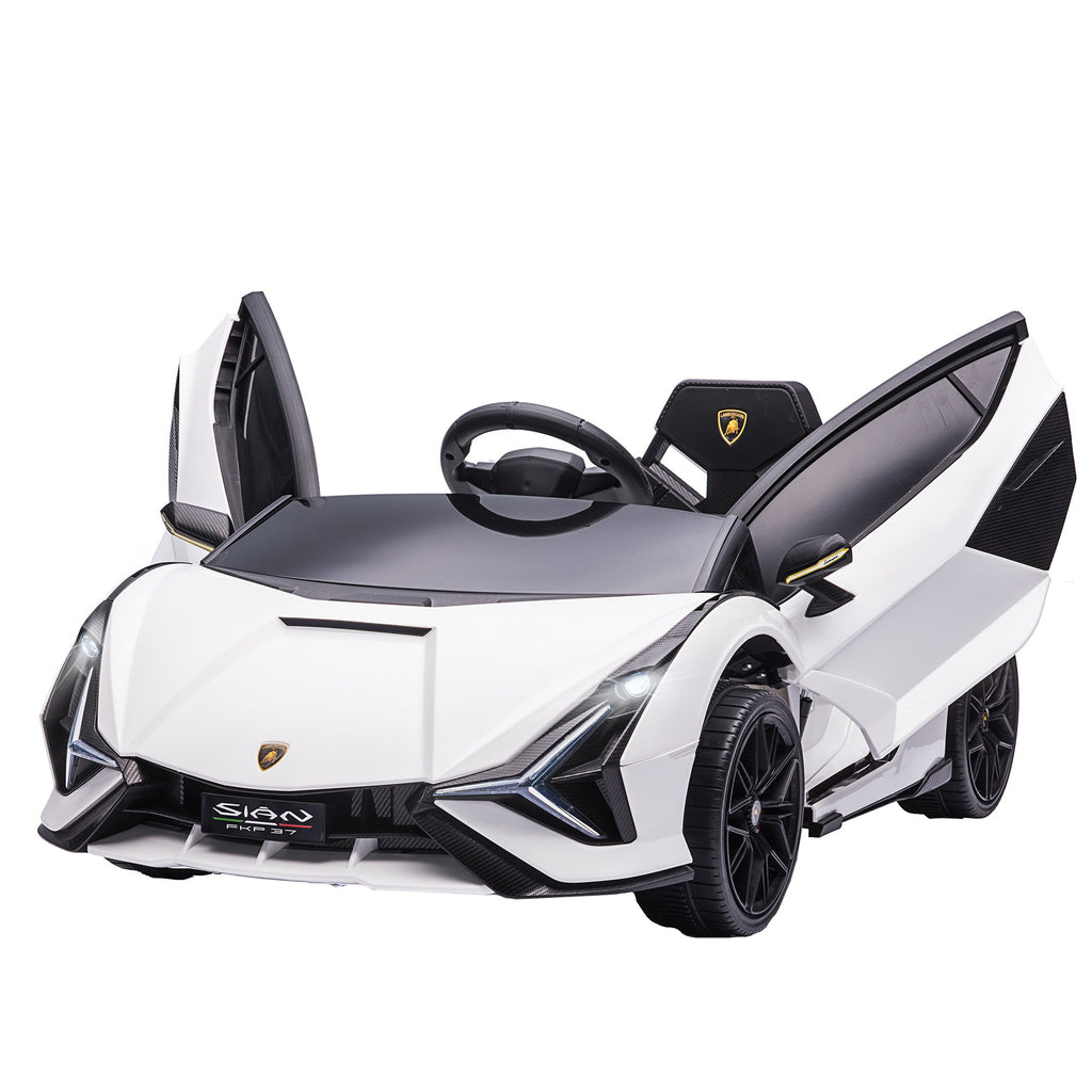 Carro elétrico infantil compatível com bateria de 12 V Lamborghini SIAN Toy com controlo remoto parental, luzes e MP3 para crianças de 3 a 5 anos, branco