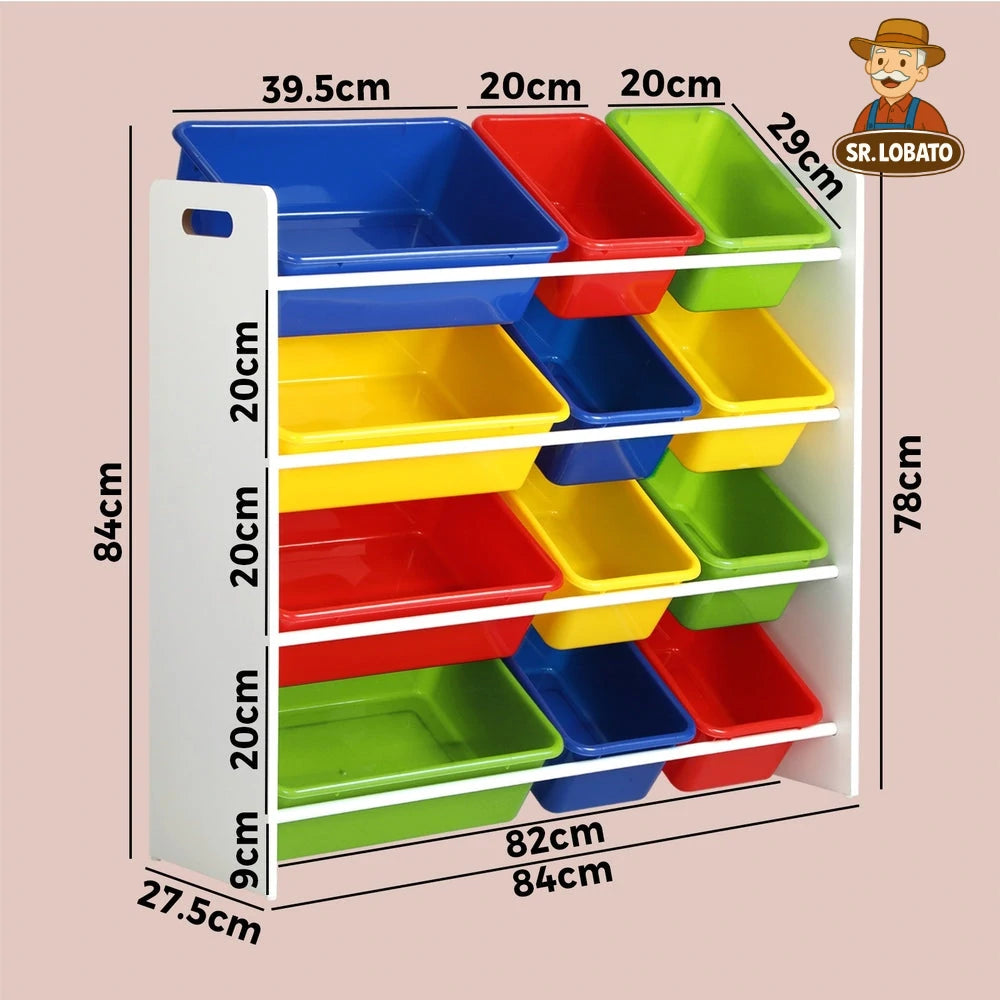 Organizador Infantil com 12 Caixas – Estante de Brinquedos e Livros