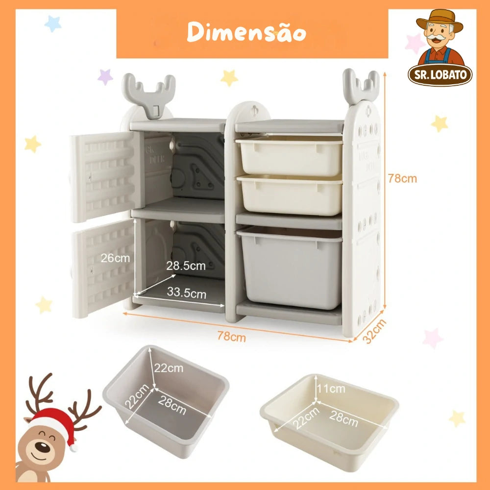Organizador Infantil com Gavetas e Design de Renas