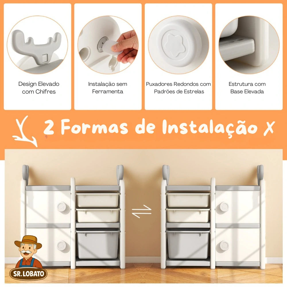 Organizador Infantil com Gavetas e Design de Renas