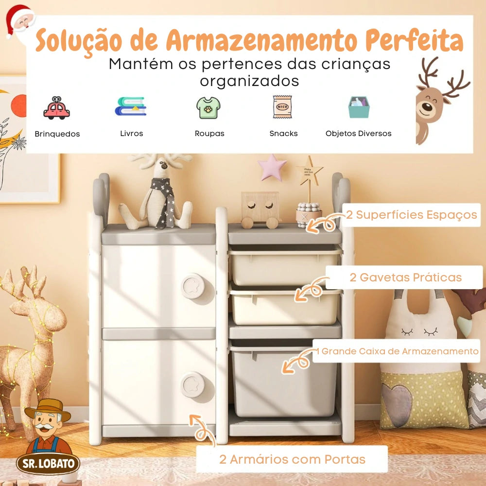 Organizador Infantil com Gavetas e Design de Renas