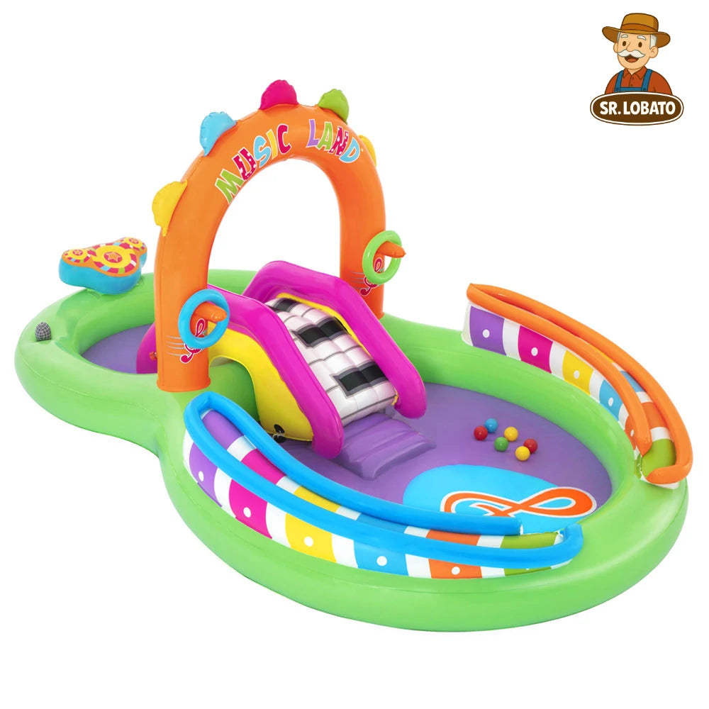 Piscina Insuflável Infantil com Escorrega e Brinquedos Musicais – 3 Crianças