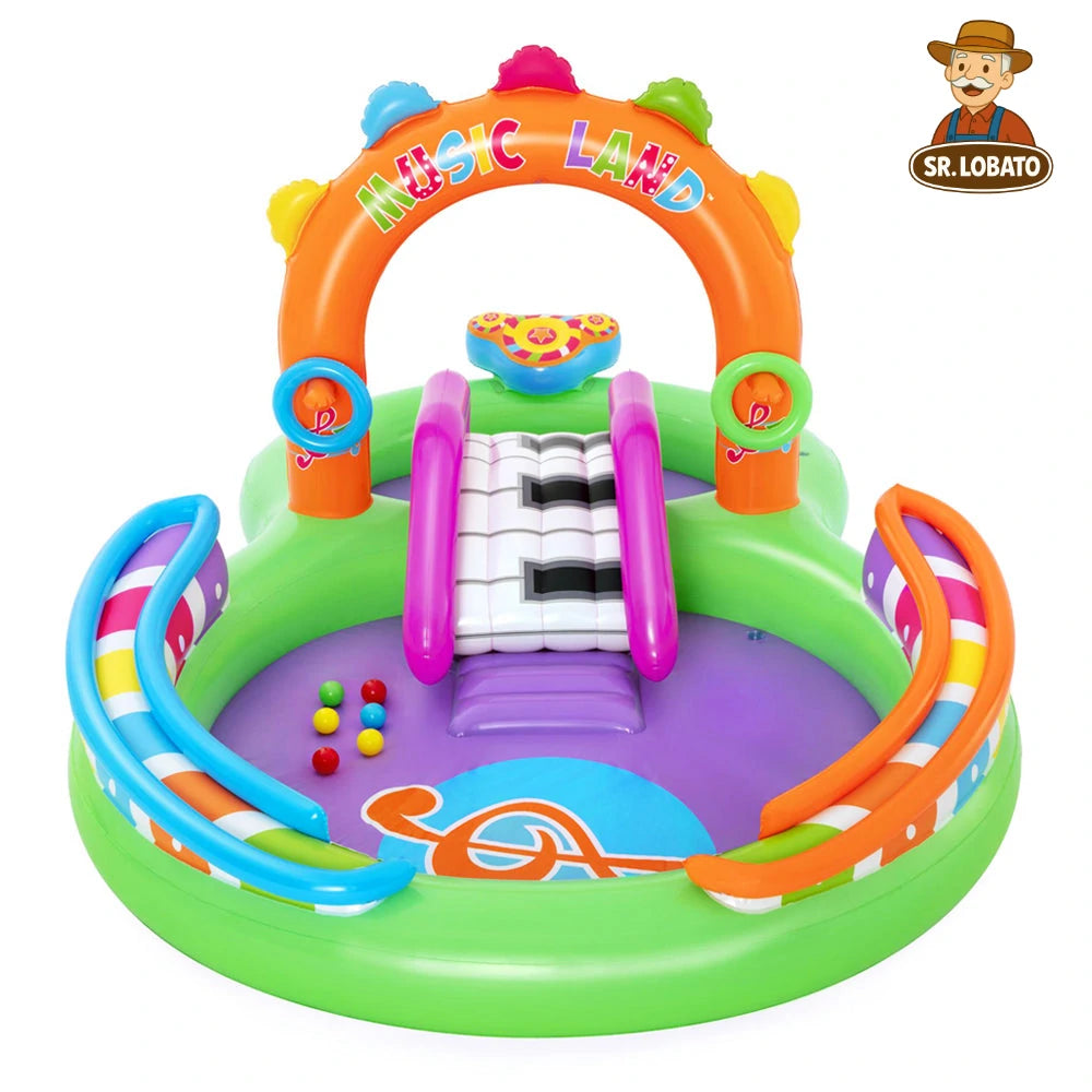 Piscina Insuflável Infantil com Escorrega e Brinquedos Musicais – 3 Crianças