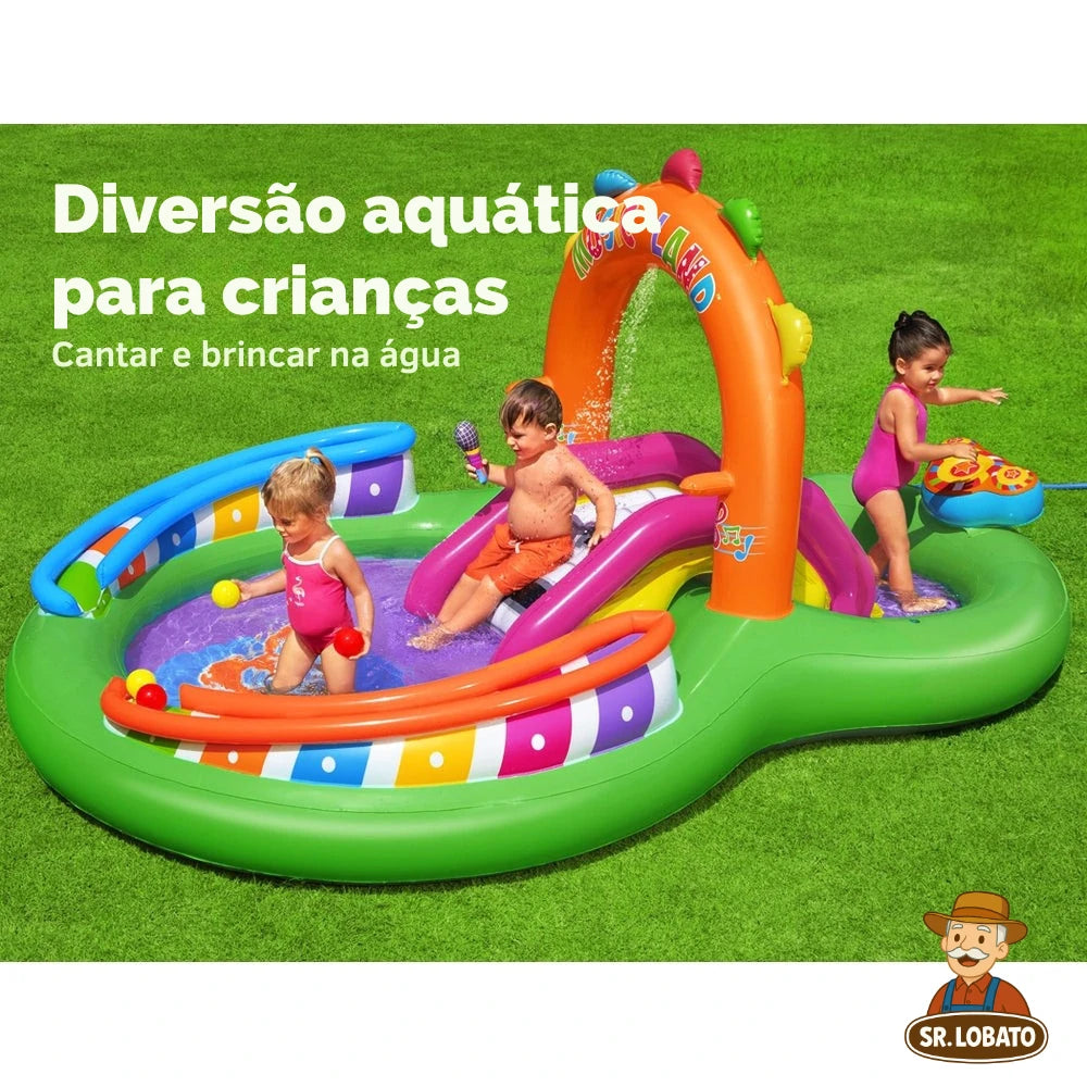 Piscina Insuflável Infantil com Escorrega e Brinquedos Musicais – 3 Crianças