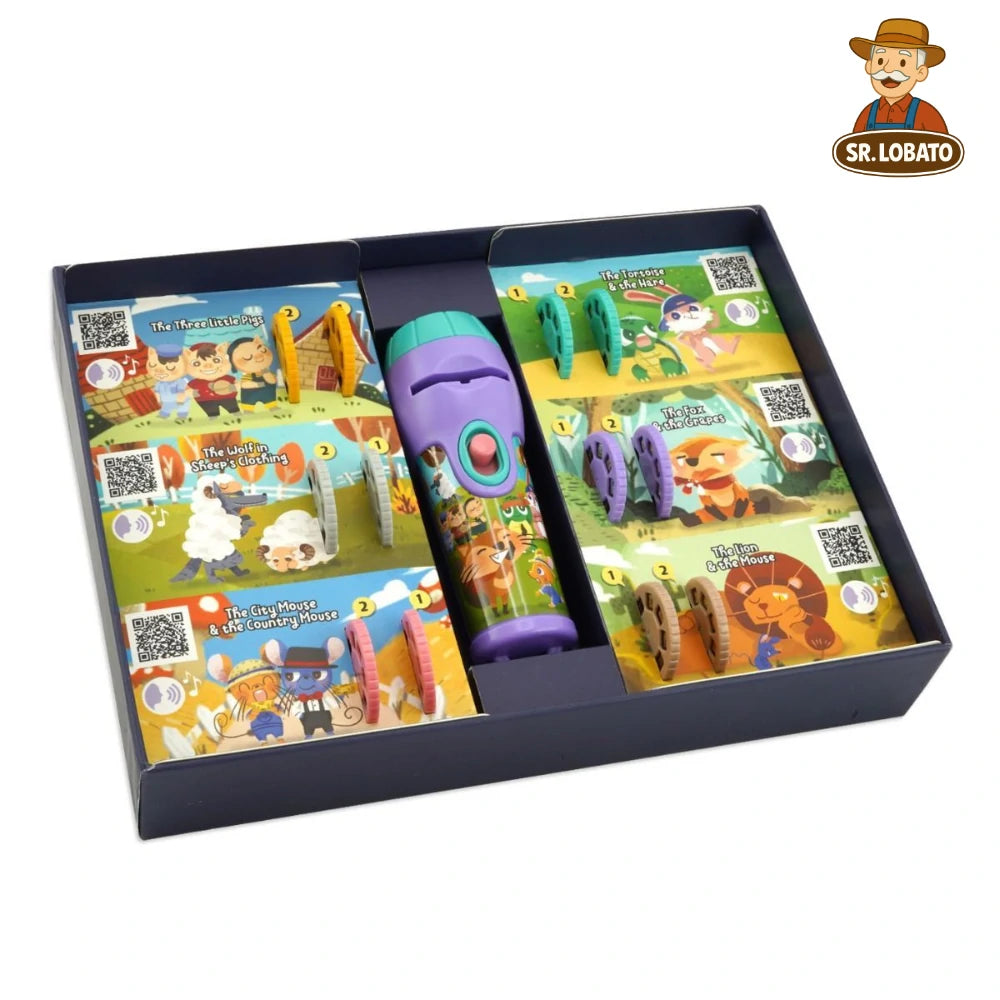 Projetor de Histórias Infantil 6 em 1 com Áudio – Tocha Contadora de Histórias