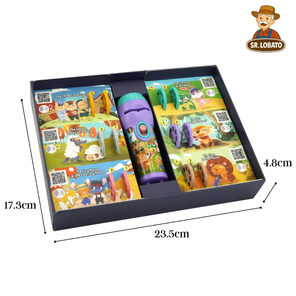 Projetor de Histórias Infantil 6 em 1 com Áudio – Tocha Contadora de Histórias