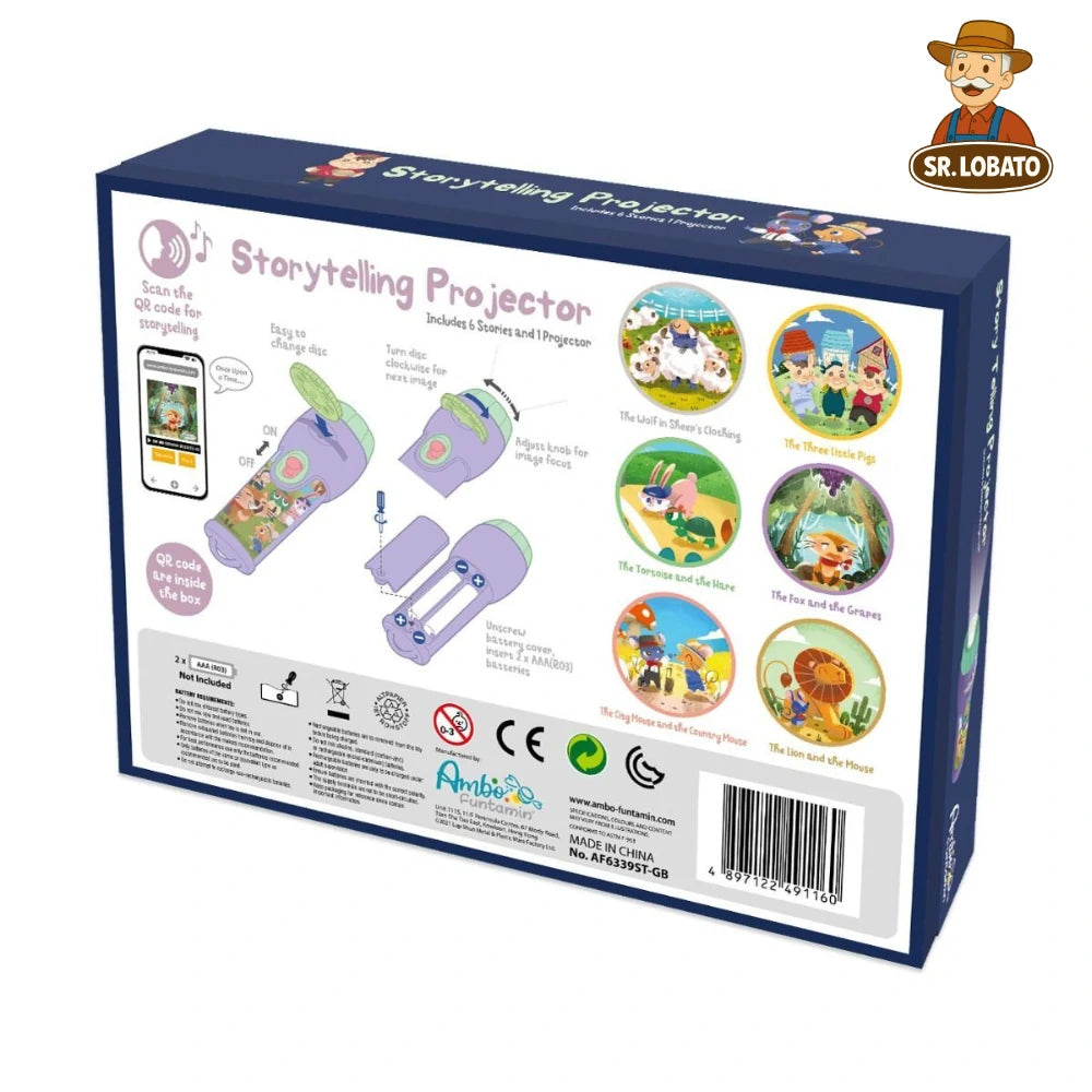 Projetor de Histórias Infantil 6 em 1 com Áudio – Tocha Contadora de Histórias