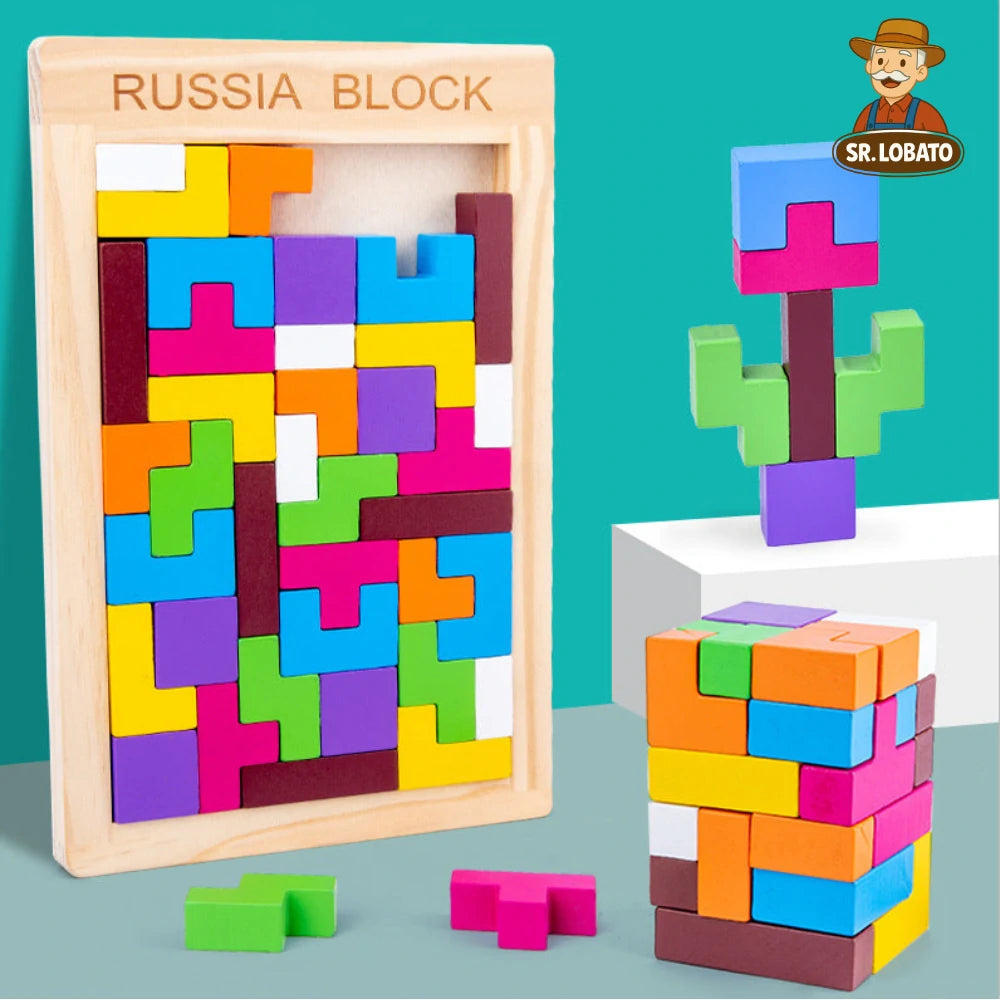 Puzzle Tetris em Madeira Educativo para Crianças