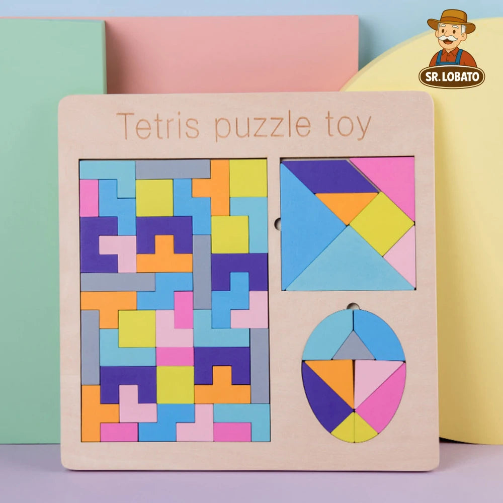 Puzzle Tetris em Madeira Educativo para Crianças