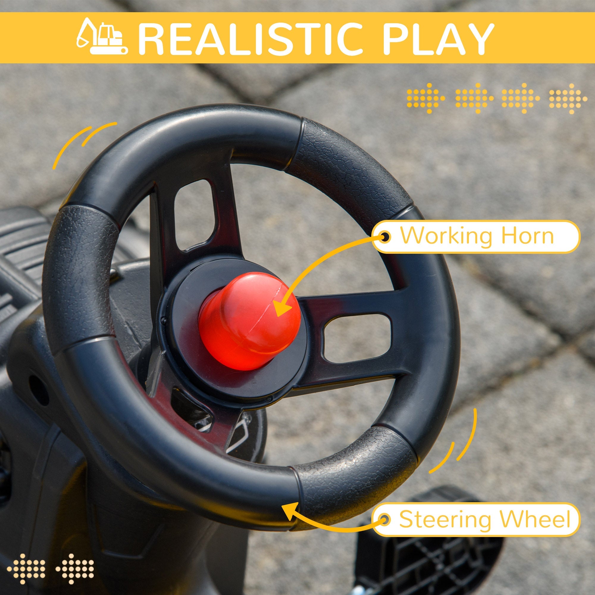 Brinquedo para montar com pedais, escavadora de brincar, carro de construção com buzina para crianças e bebés, amarelo