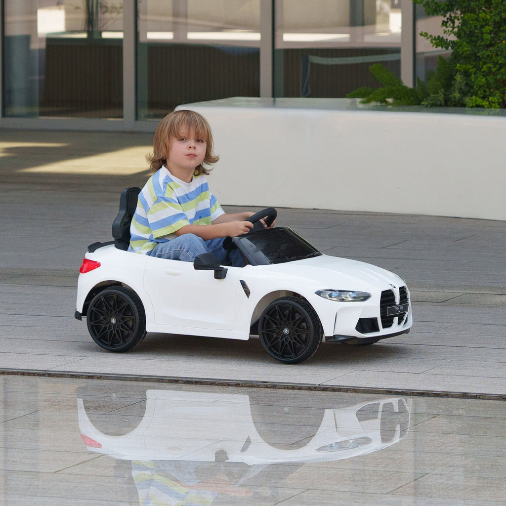 Carro infantil licenciado pela BMW de 12 V, com transporte fácil, controlo remoto, suspensão, música, buzina, luzes LED, branco