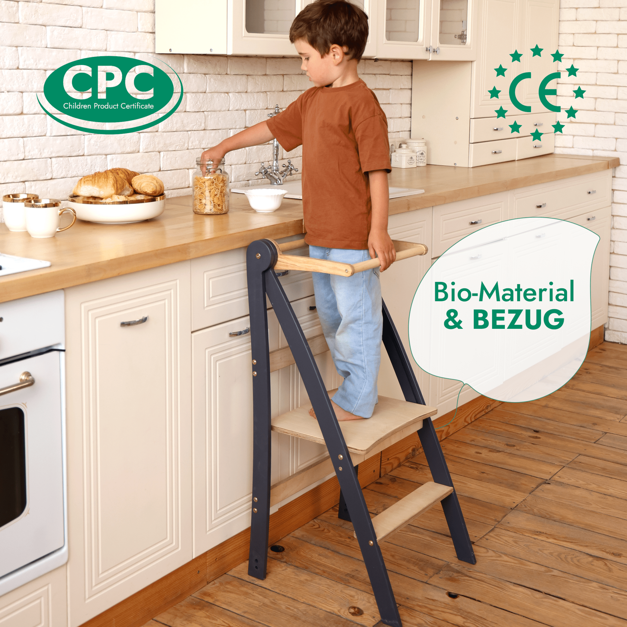 Holz Lernleiter Montessori: Hocker für Kinder - Beige