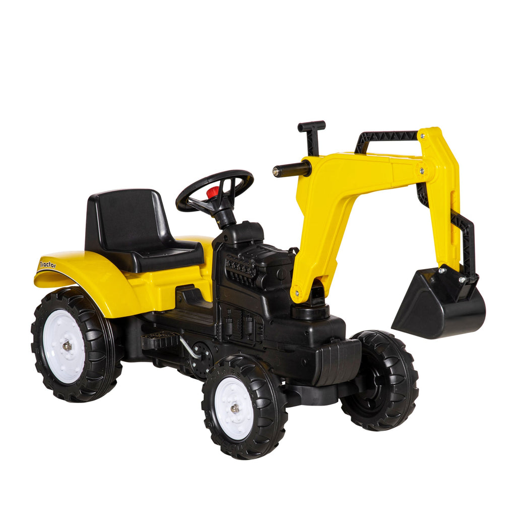 Brinquedo para montar com pedais, escavadora de brincar, carro de construção com buzina para crianças e bebés, amarelo