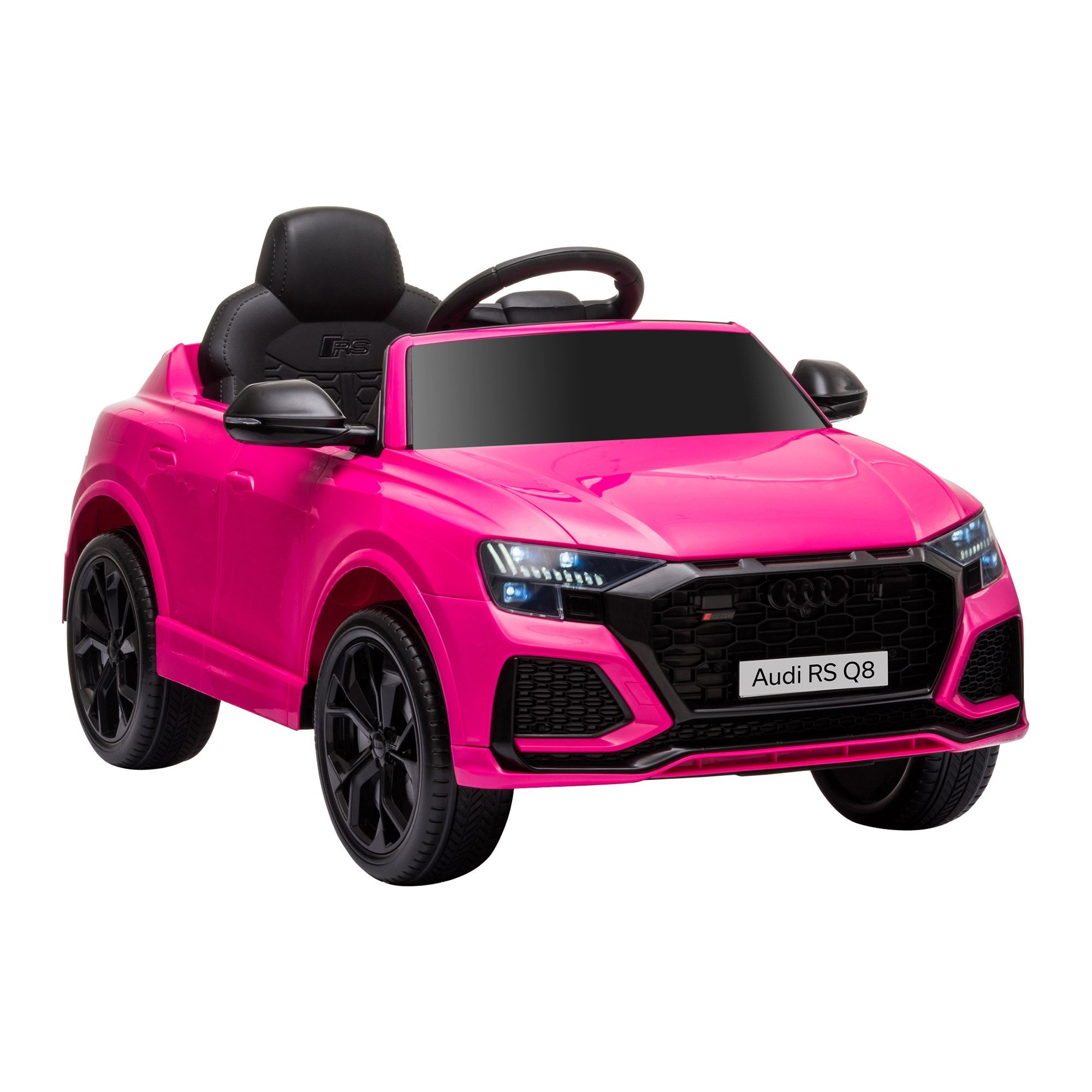 Carro elétrico infantil compatível com bateria de 6 V Audi RS Q8 com controlo remoto parental, música, luzes, USB, MP3 e Bluetooth, cor rosa