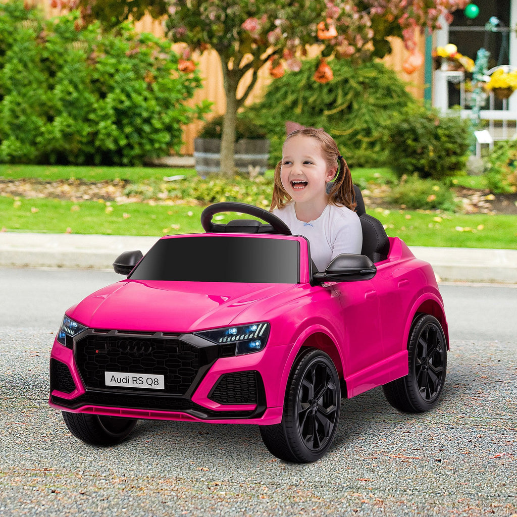Carro elétrico infantil compatível com bateria de 6 V Audi RS Q8 com controlo remoto parental, música, luzes, USB, MP3 e Bluetooth, cor rosa